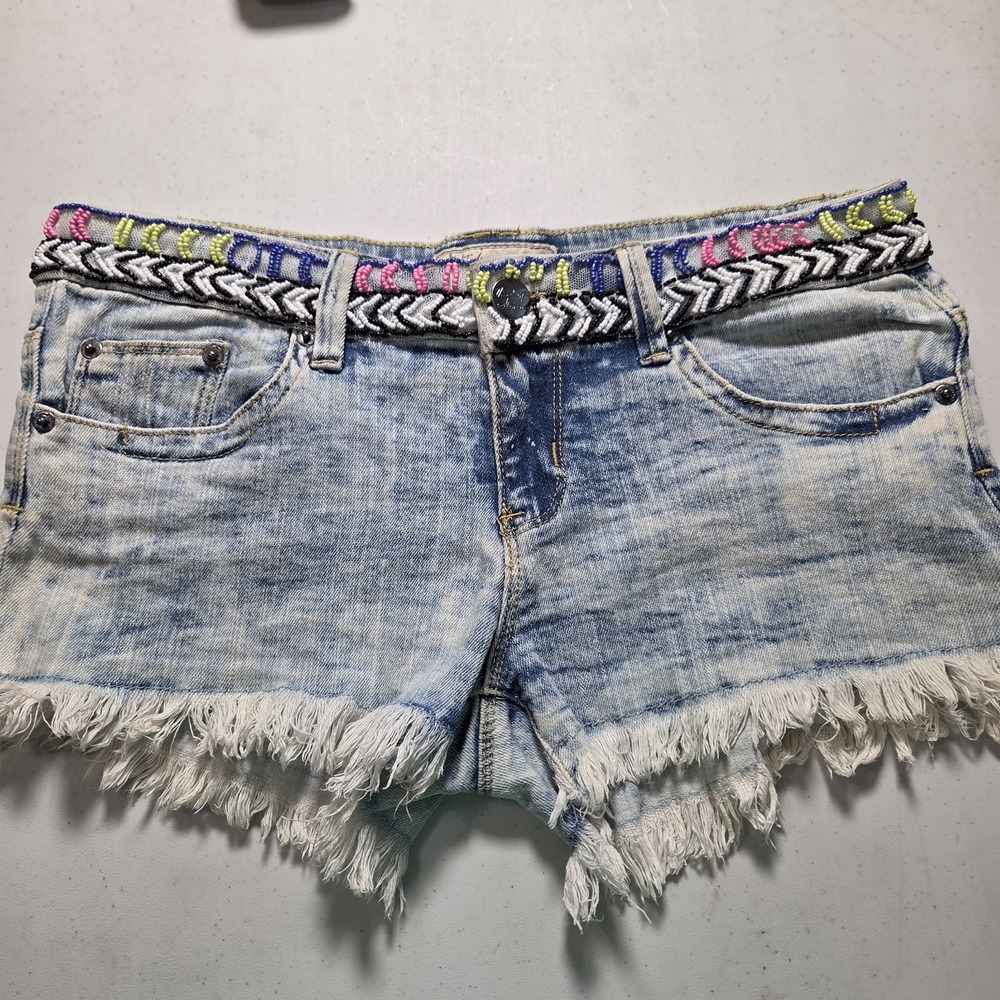 Vintage Havana Beaded Boho Denim Shorts Womens Sz 28 Frayed Cutoff Streetwear